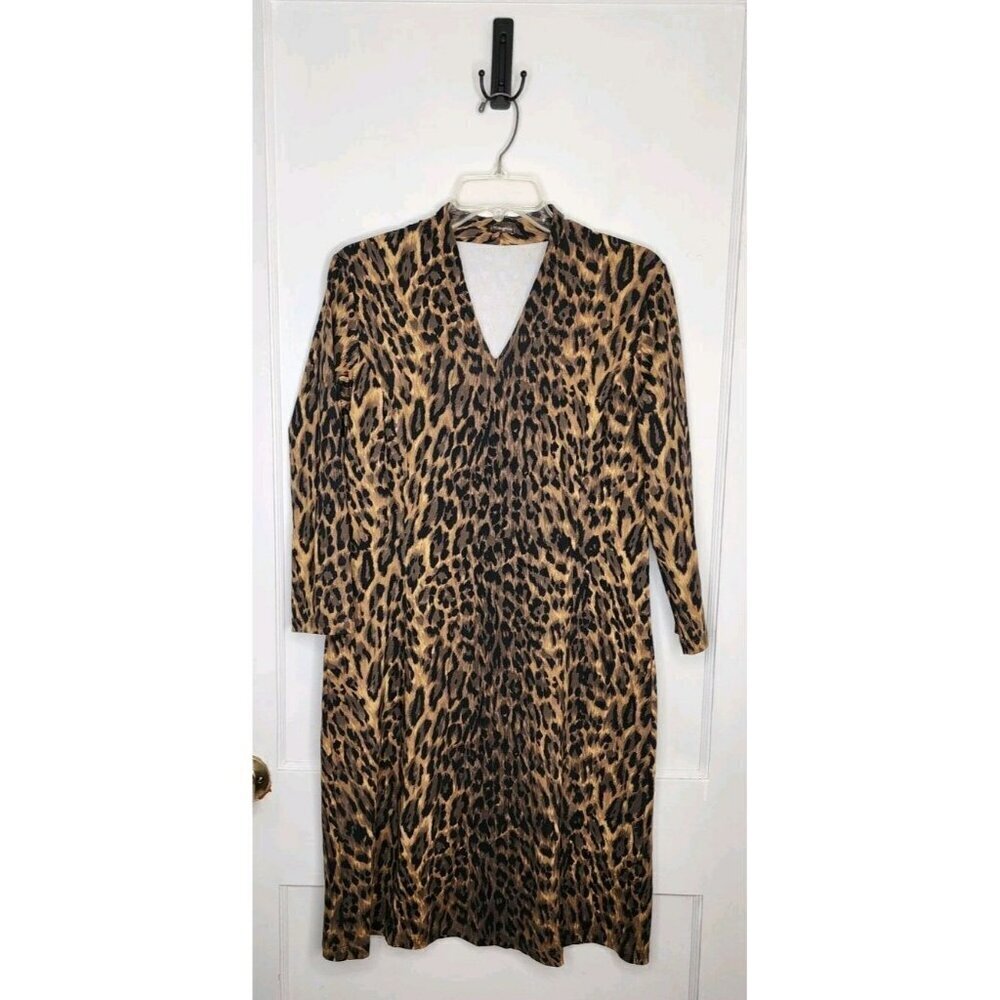 J. McLaughlin Ivana Brown/Black Tanzania Cheetah Print Dress Size Medium V Neck
